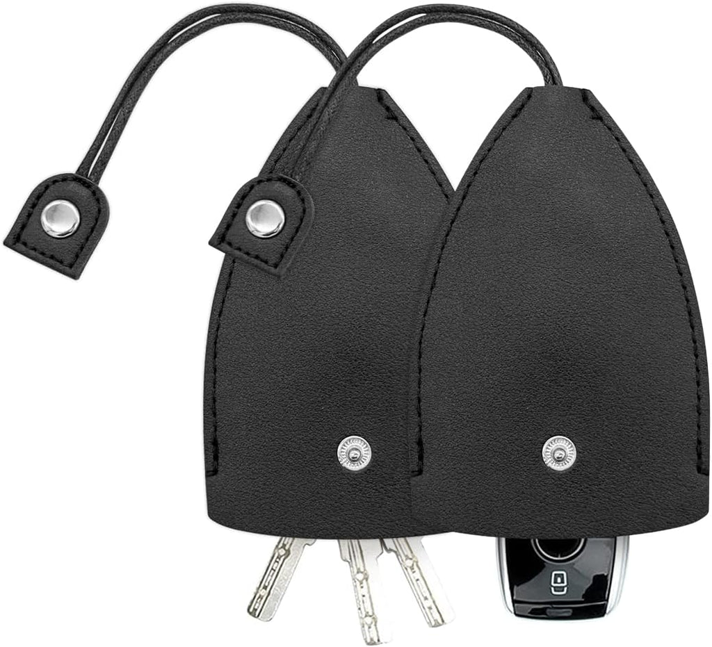Car Key Case, 2PCS Creative Pull-Out Key Sleeve Keychain Bags, PU Leather Large-Capacity Protective Key Holder Hook (Black)