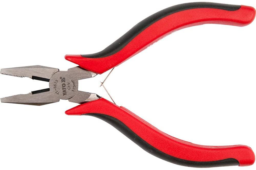 Yato YT-6613 Mini Pliers Combination 115mm|HRC 55-62|TPR/PVC 3 colour handle| Cr-Ni|DIN 5749|Plier Tools|Plier for Home|Plier Knife|Industrial Tools|Combination Plier|Insulated|Red-Silver|Electrical