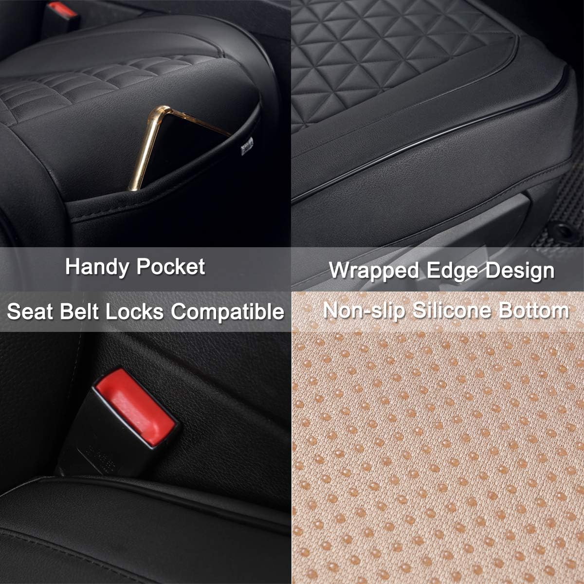 Black Panther Luxury Faux Leather Car Seat Cover Front Bottom Seat Cushion Cover, Anti-Slip and Wrap Around The Bottom, Fits 95% of Vehicles - 1 Piece,Burgundy