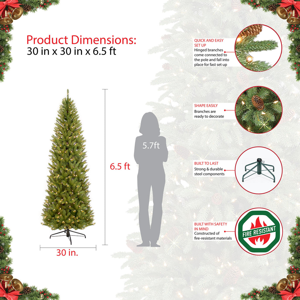 Puleo International 6.5 ft. Pre-lit Fraser Fir Pencil Artificial Christmas Tree with 250 UL listed Clear Lights