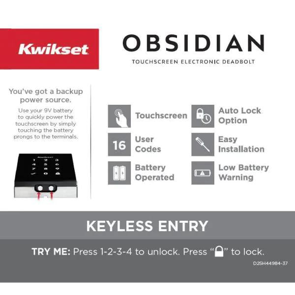 Obsidian Satin Nickel Keyless Electronic Touchscreen Deadbolt