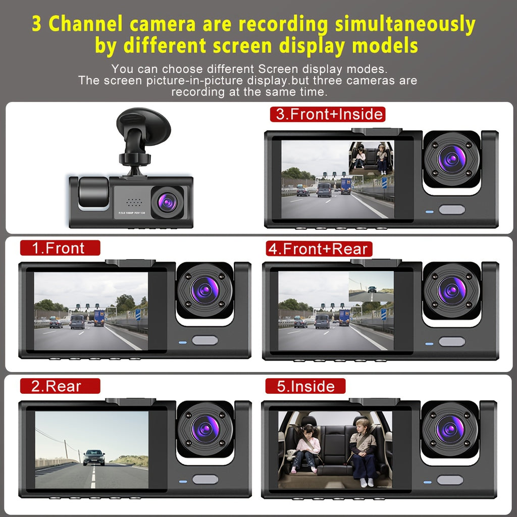3 Lens Car Dashcm Car Camera Car Black Box 3 Camera Dash Cam Front,Inside,Rear,1080P