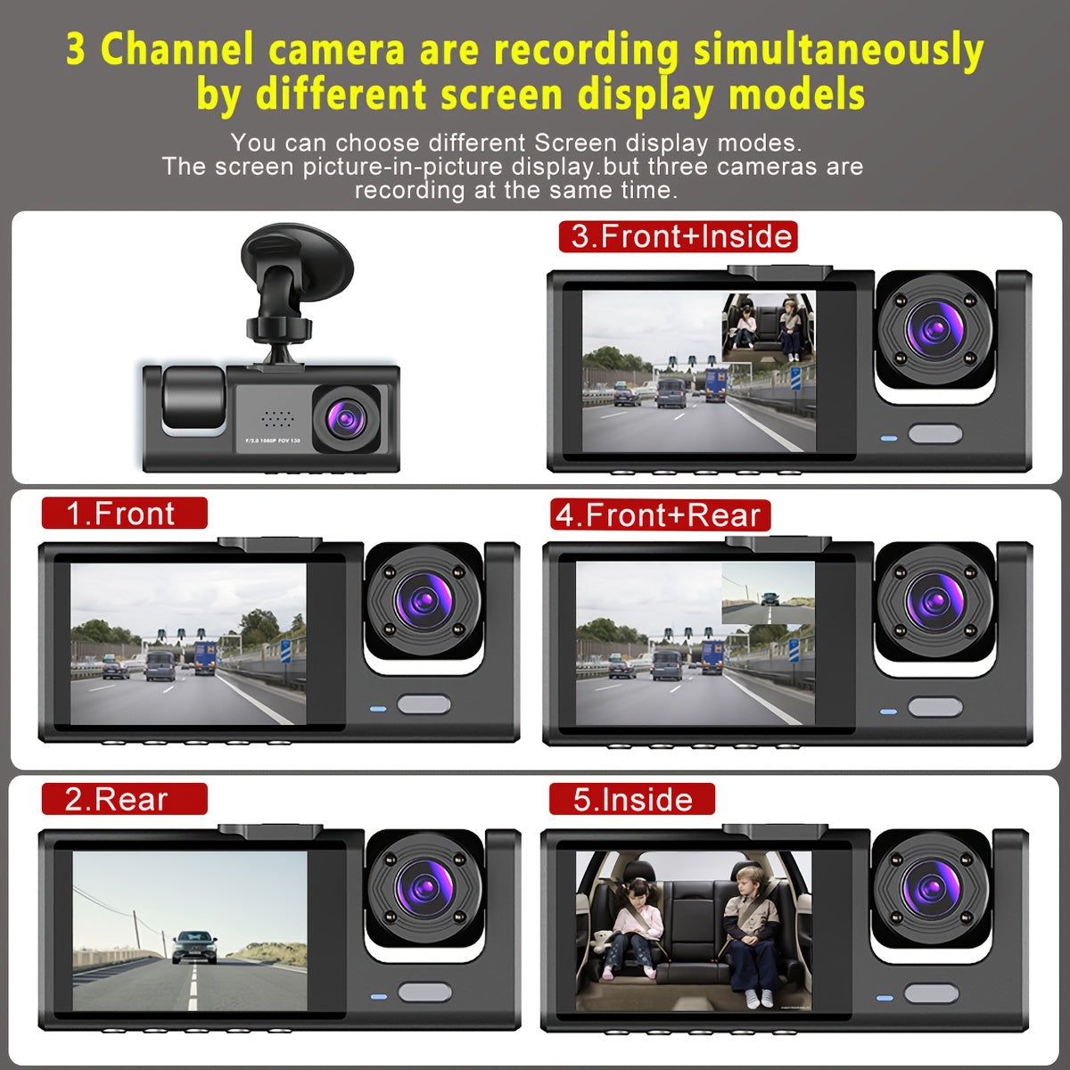 3 Lens Car Dashcm Car Camera Car Black Box 3 Camera Dash Cam Front,Inside,Rear,1080P