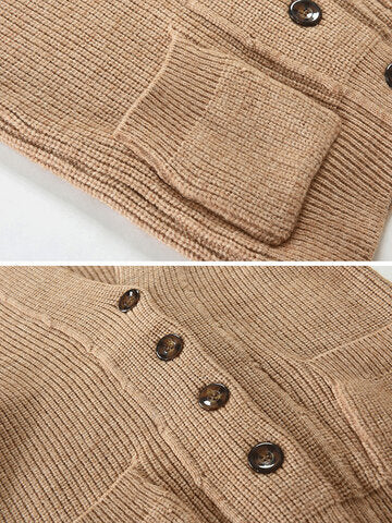 mens plain butt front thick double pockets cotton raglan sleeve sweater coat