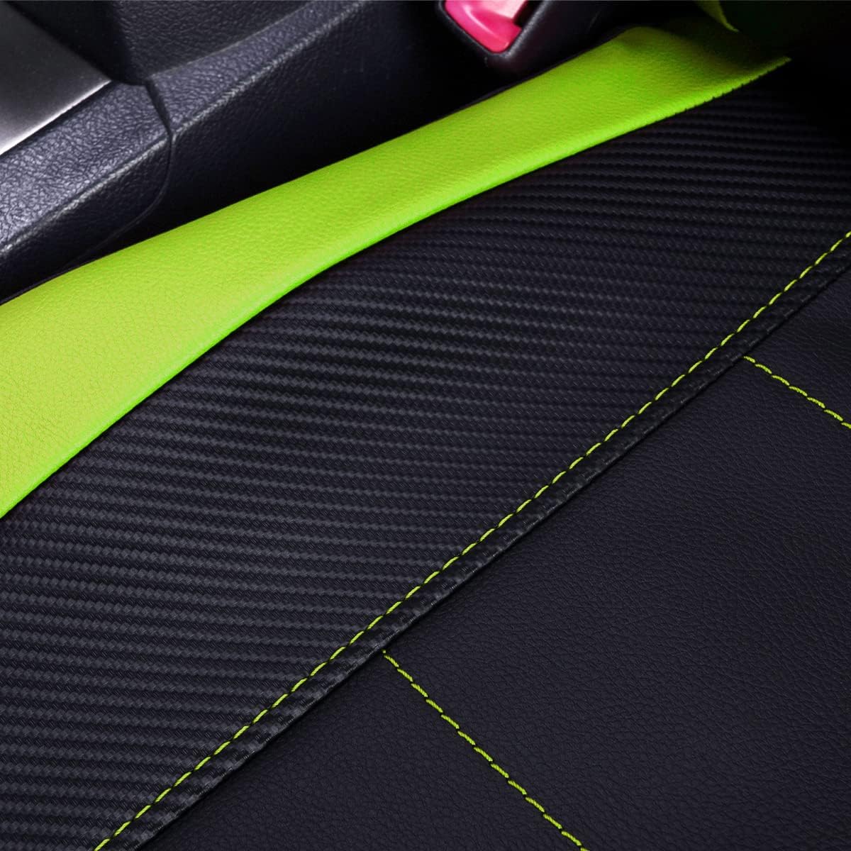 Flying Banner car seat Covers Protects Water Proof Faux Leather Carbon Fiber Fronts Fluorescence Green Black (Fluorescence Green Black, Front Pair)
