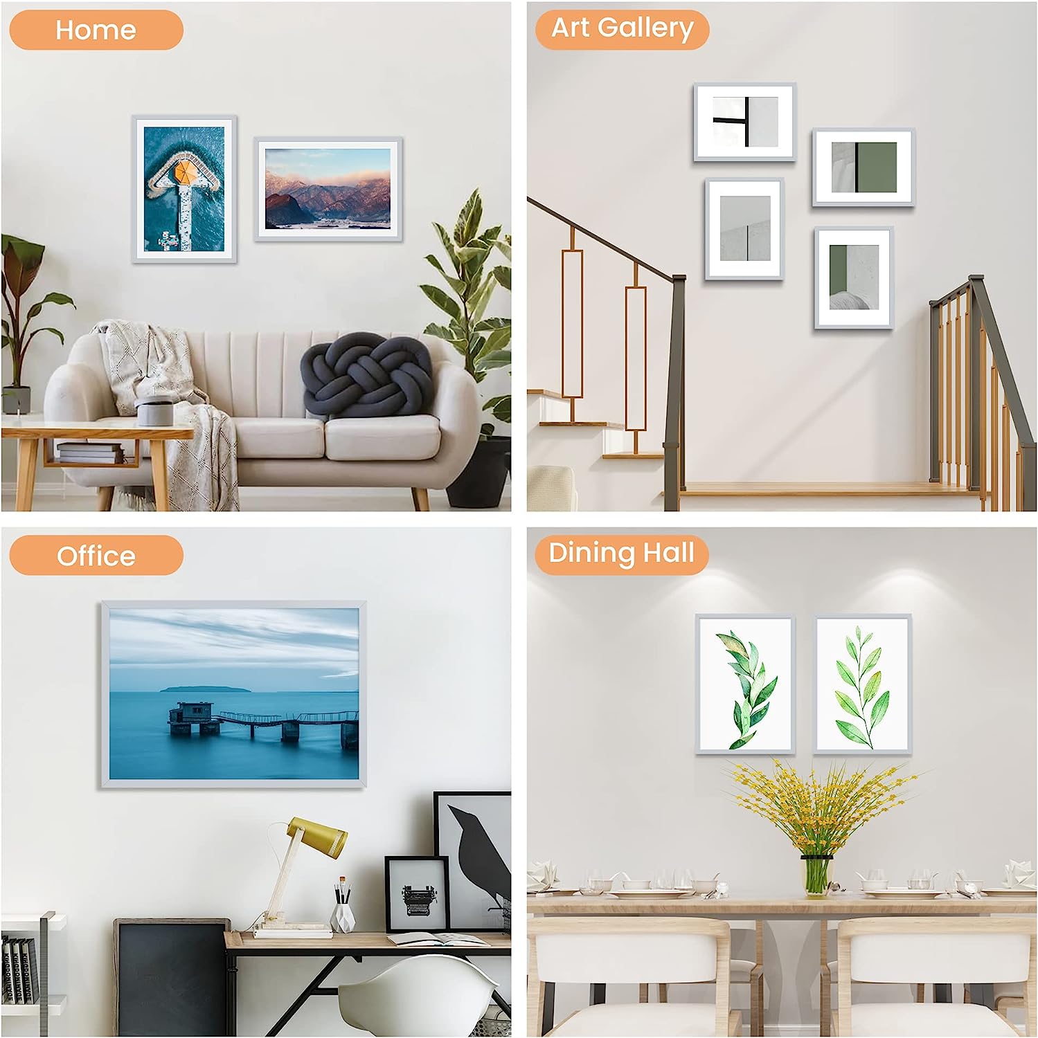 upsimples 12x16 Picture Frame Set of 5, Display Pictures 8.5x11 with Mat or 12x16 Without Mat, Wall Gallery Photo Frames, Dark Gray