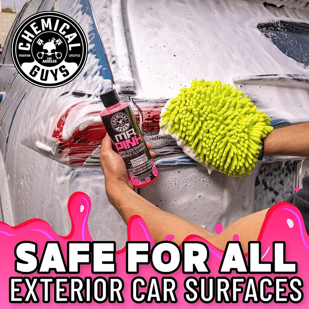 Chemical Guys CWS_402_64M Car Wash Starter Bundle - Mr. Pink Foaming Car Wash Soap, 64 fl oz (Half Gallon), Candy Scent + Green Chenille Wash Mitt (2 Items) Works on Cars, Trucks, SUVs, RVs &amp; More