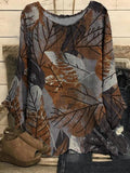Leaf Print Casual Long-sleeved Blouse