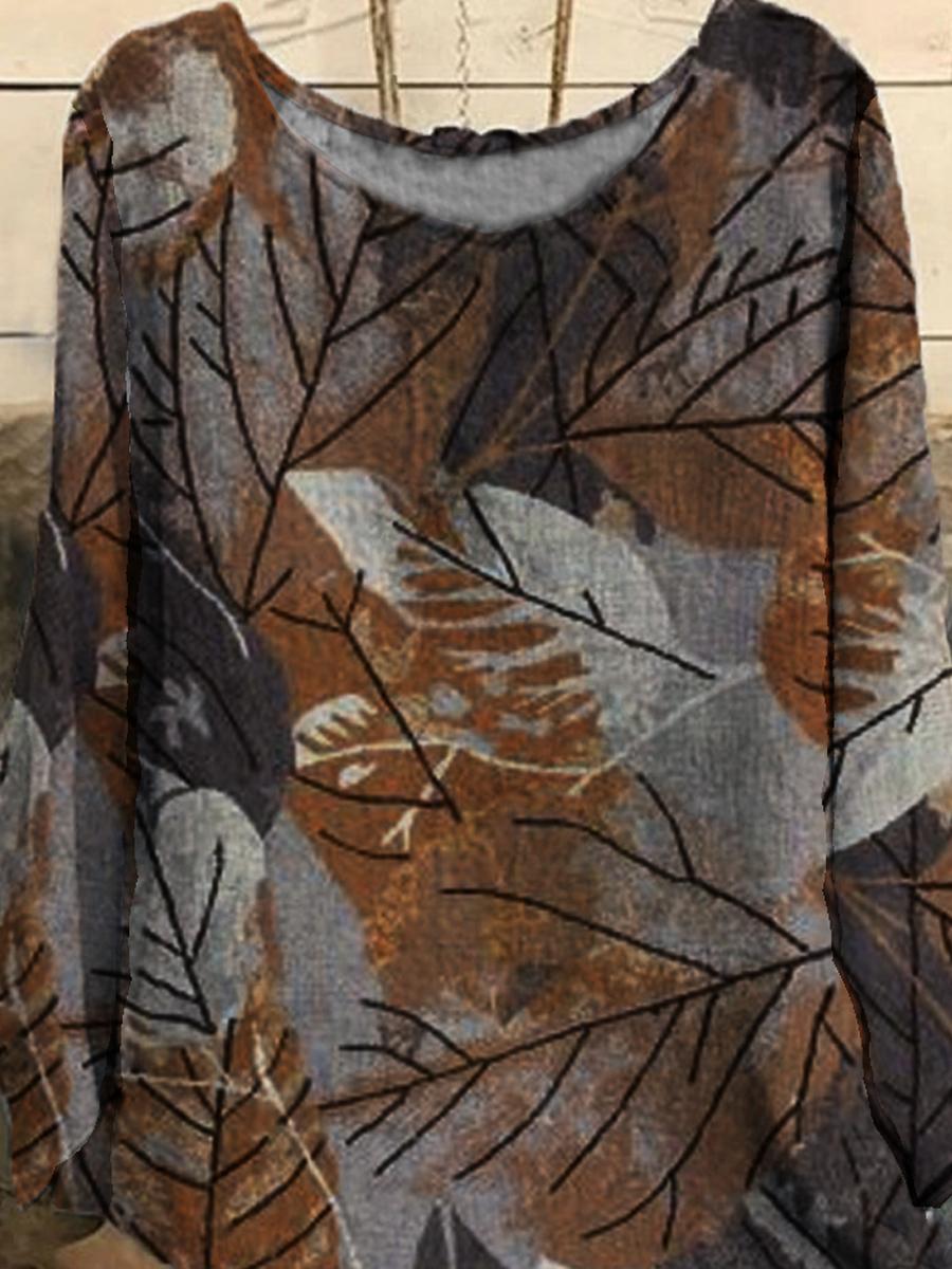 Leaf Print Casual Long-sleeved Blouse