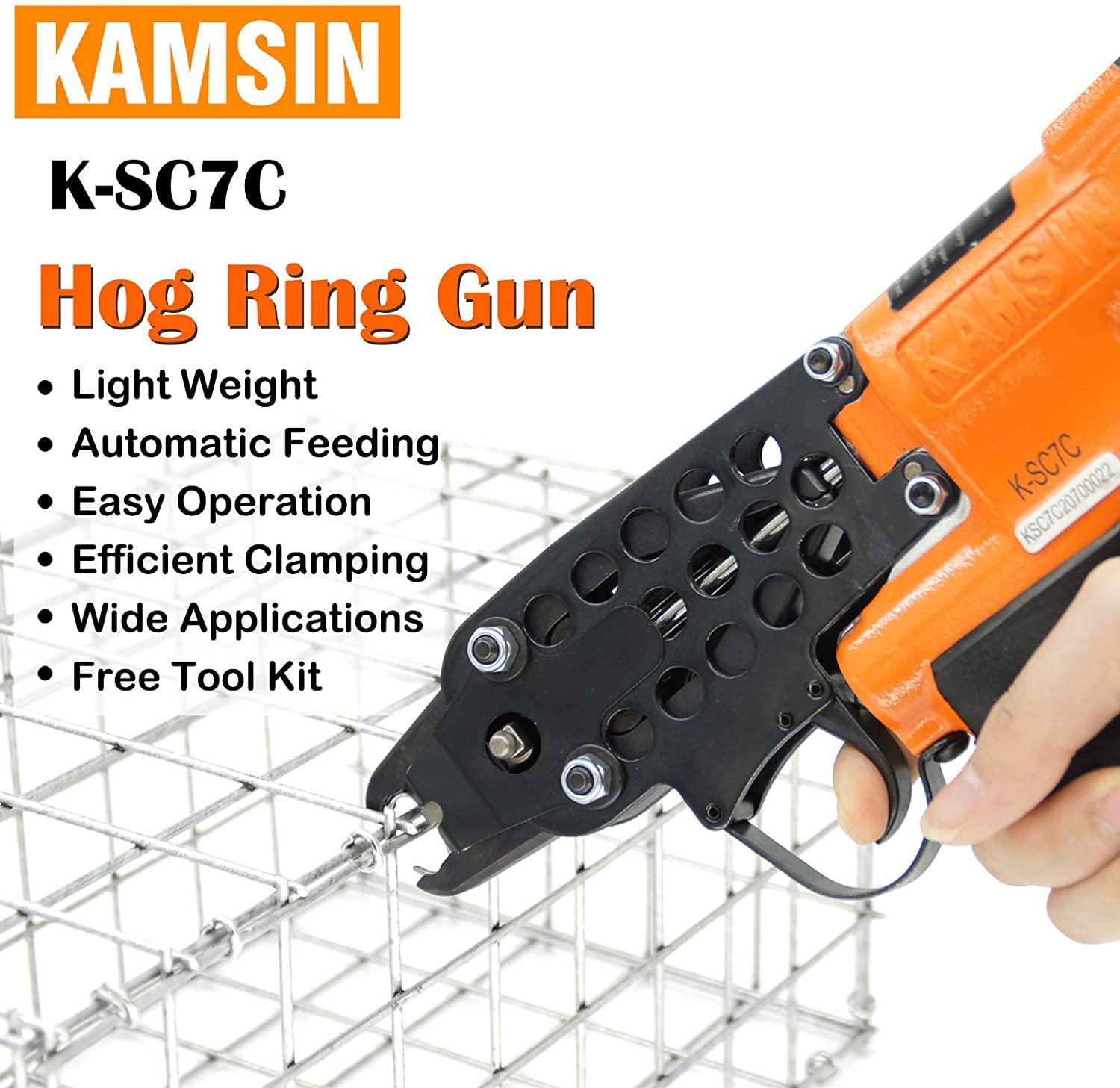 Kamsin K-SC7C 15 GauPneumatic C Ring Gun, 3/4-Inch 4.8mm Closure Diameter Hog Ring Staples, Automatic Hog Ring Plier, Hog Ring Tool for Fencing (K-SC7C C Ring Gun)