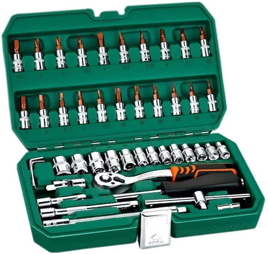 Sturdy Hand Tools 46Pcs Professional Spanner Socket Set 1/4inch Screwdriver Ratchet Wrench Set Kit Car Repair Tools Combination Hand Tool Set Safety