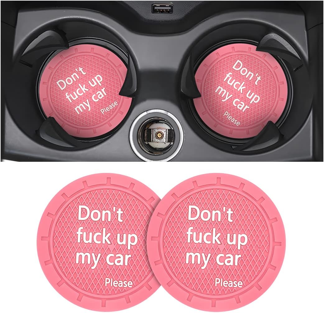 8sanlione 2 Pack Car Cup Holder Coasters, 2.75 Inch Non-Slip PVC Insert Cup Coaster, Anti-Scratch Auto Cup Mats for Women Men, Vehicle Interior Accessories Universal for Car, SUV, Truck (D Pink/2PCS)