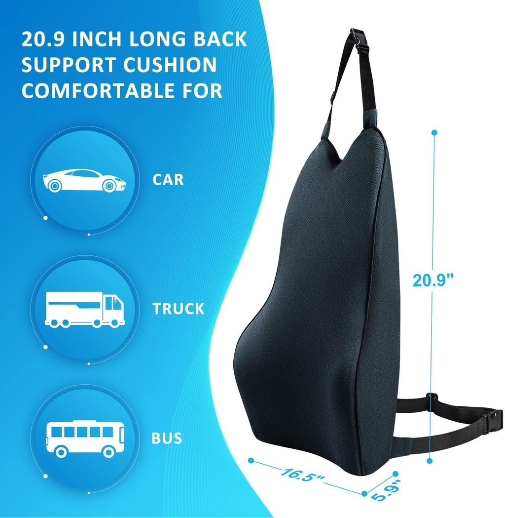 Lumbar Support Pillow- Memory Foam Car Back Support for Driving Fatigue/Back Pain Relief - Dual Straps Better Fix The Back Support - Dark Gray