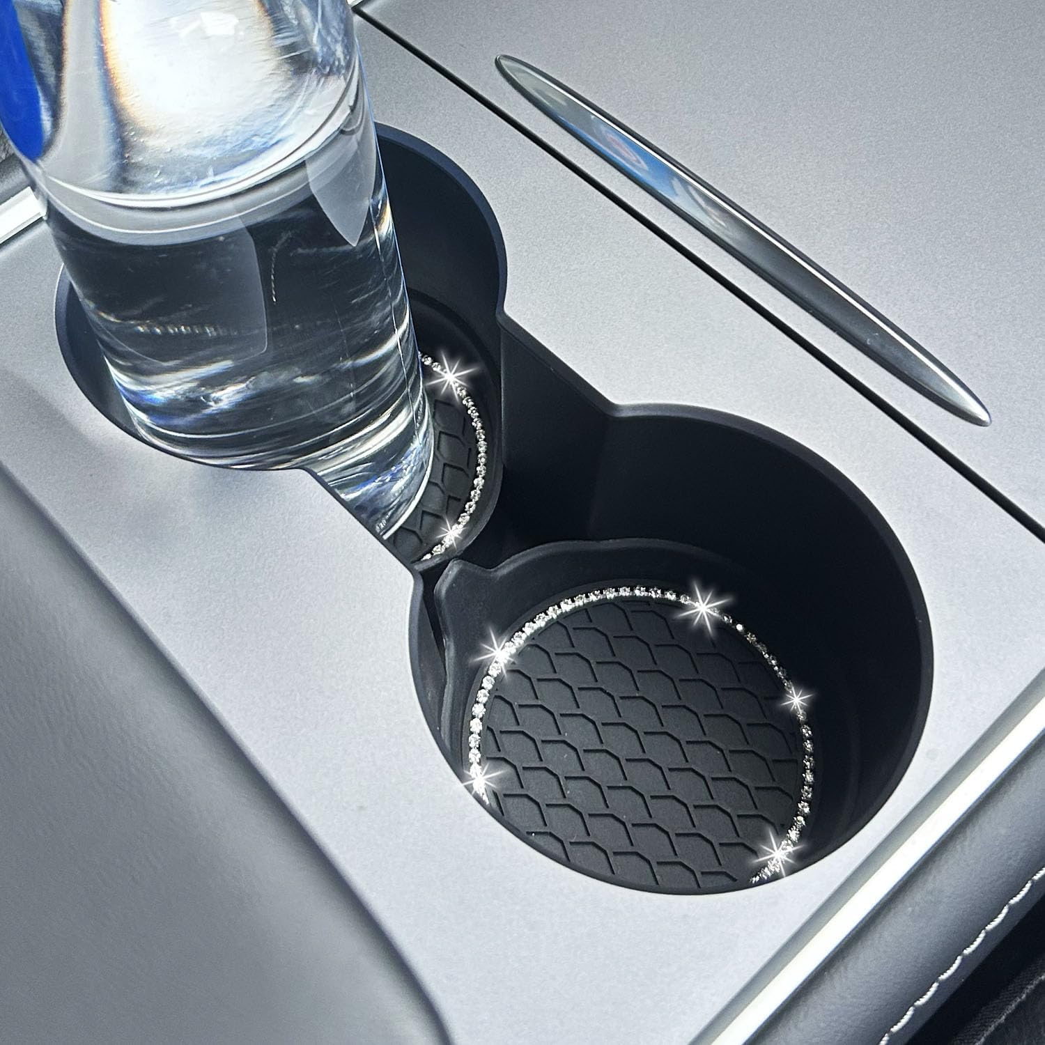 NBTEPEM 2pcs Bling Car Cup Holder Coaster, 2.75 inch Anti-Slip Shockproof Universal Fashion Car Coasters Insert Bling Crystal Rhinestone Automotive Interior Accessories for Women (2 pcs, Black)