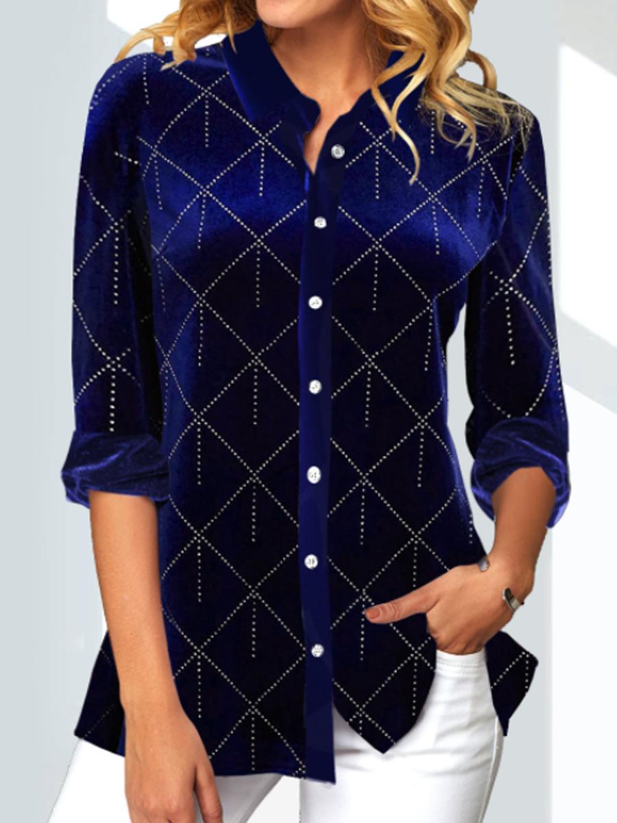 Lapel Single-breasted Velvet Long-sleeved Blouse