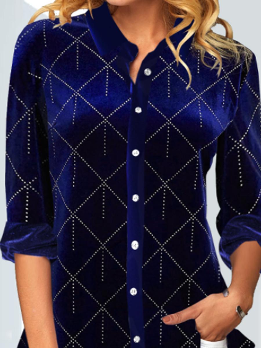 Lapel Single-breasted Velvet Long-sleeved Blouse