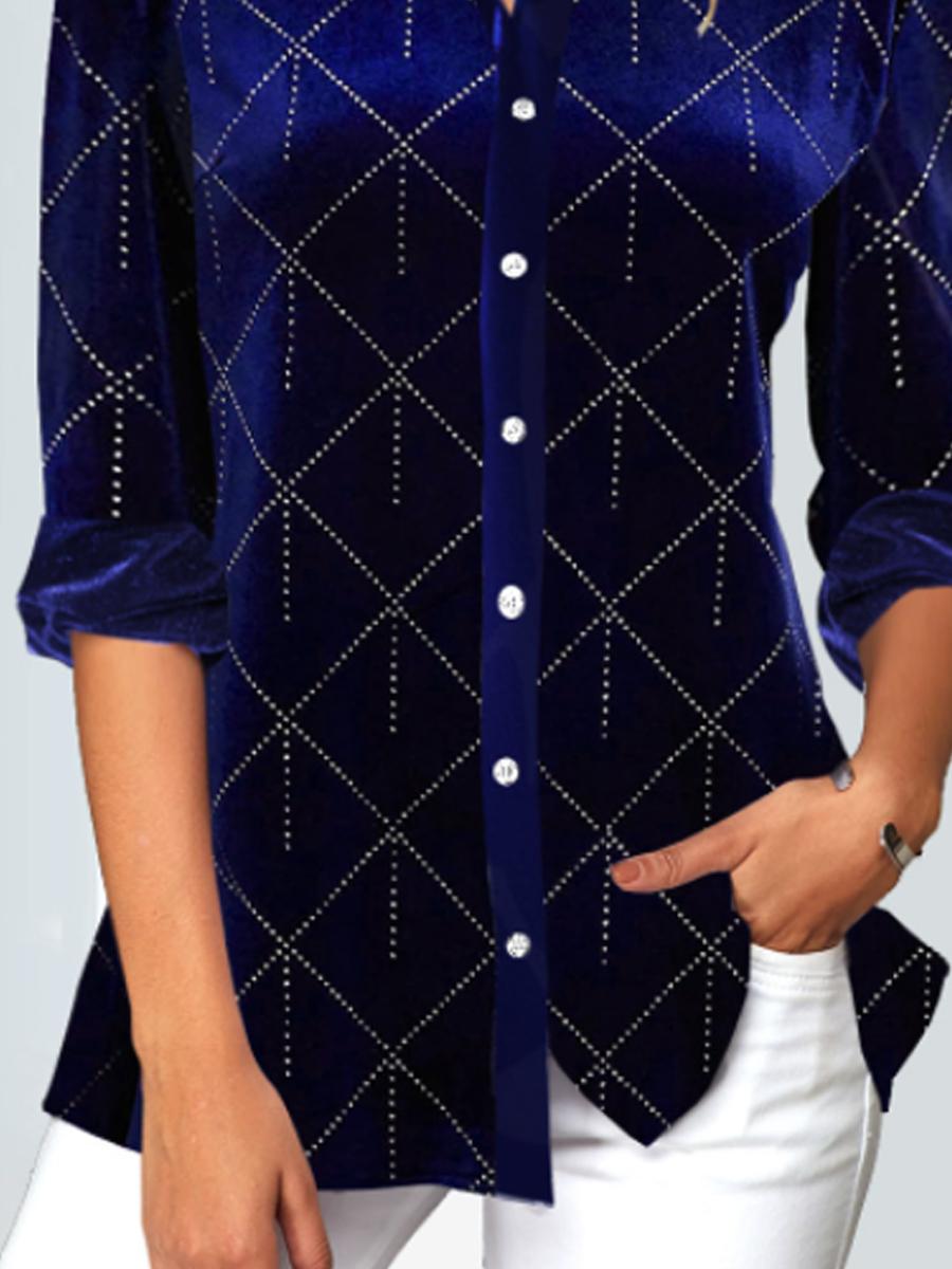Lapel Single-breasted Velvet Long-sleeved Blouse