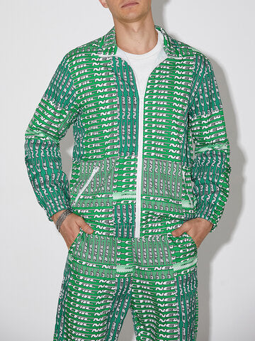 mens all over letter dot print zip jacket street two pieces outfits