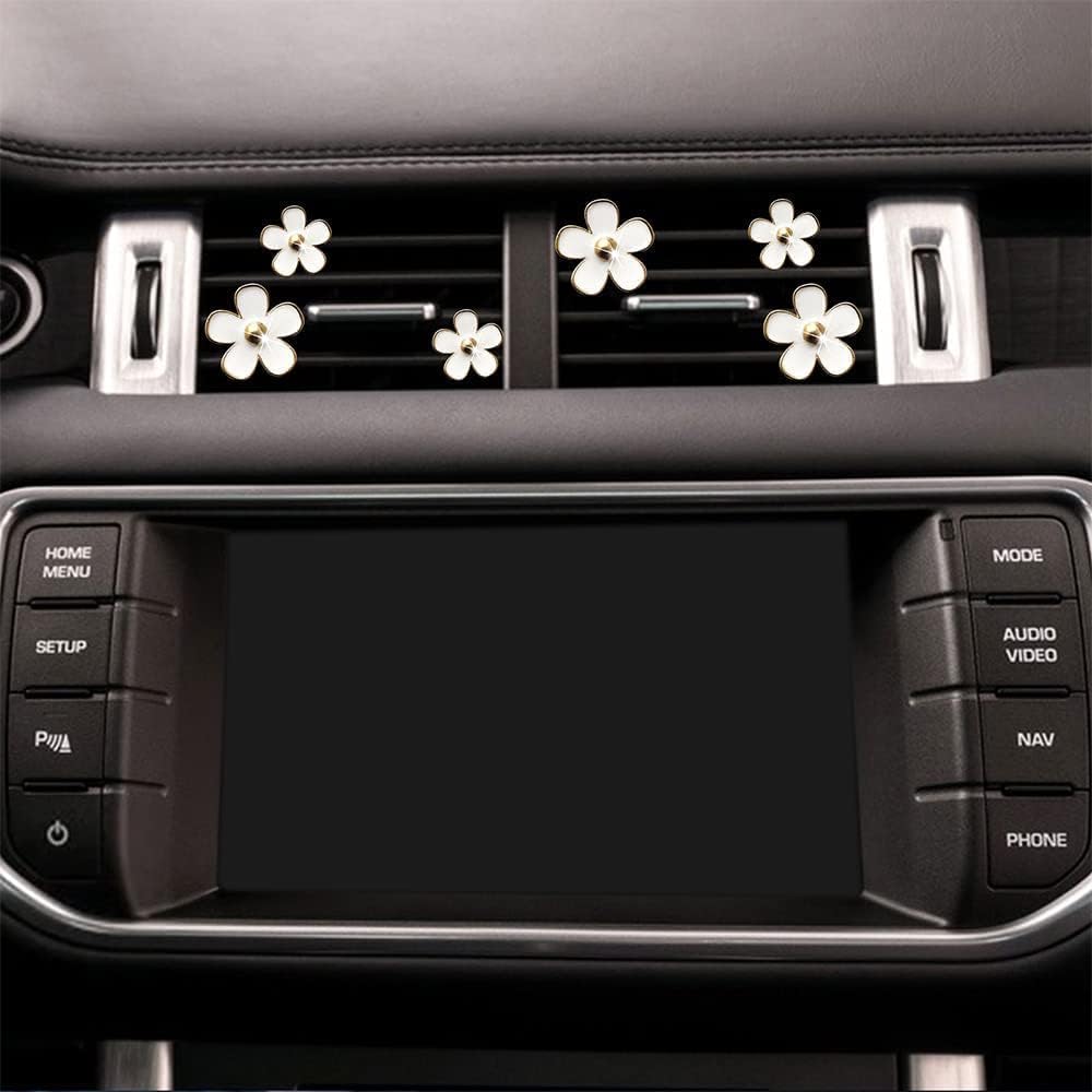 6 Pcs Daisy Air Vent Clips, Cute Flower Air Conditioning Outlet Clip Car Air Fresheners Vent Clips Car Interior Decor Charm Car Decoration Cute Car Accessories for Women Girls + Mask Hook(White)