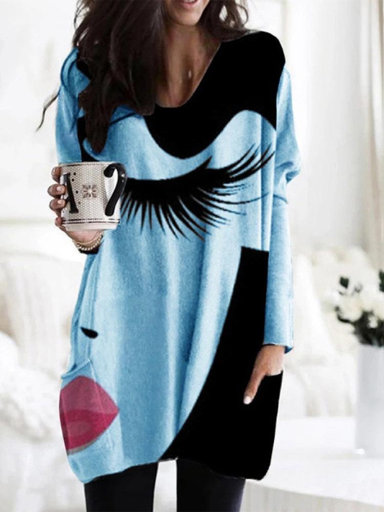 Casual long abstract printed sweatshirt