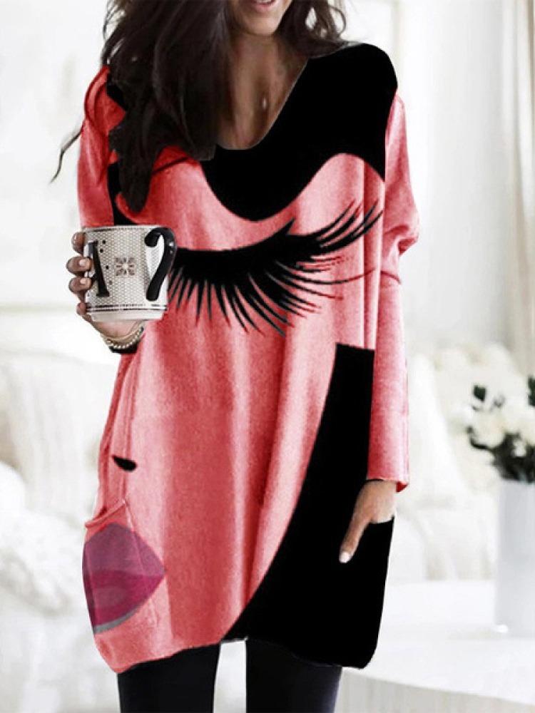 Casual long abstract printed sweatshirt