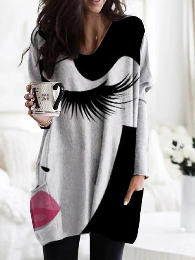 Casual long abstract printed sweatshirt