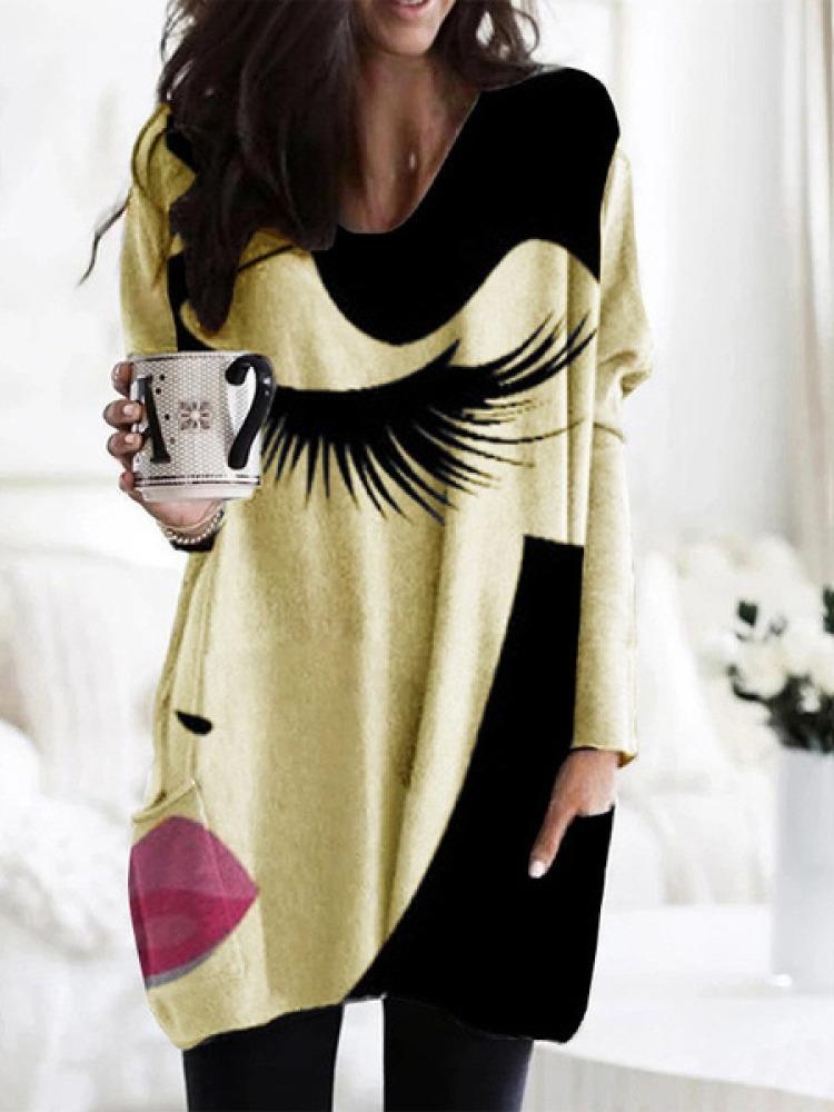 Casual long abstract printed sweatshirt