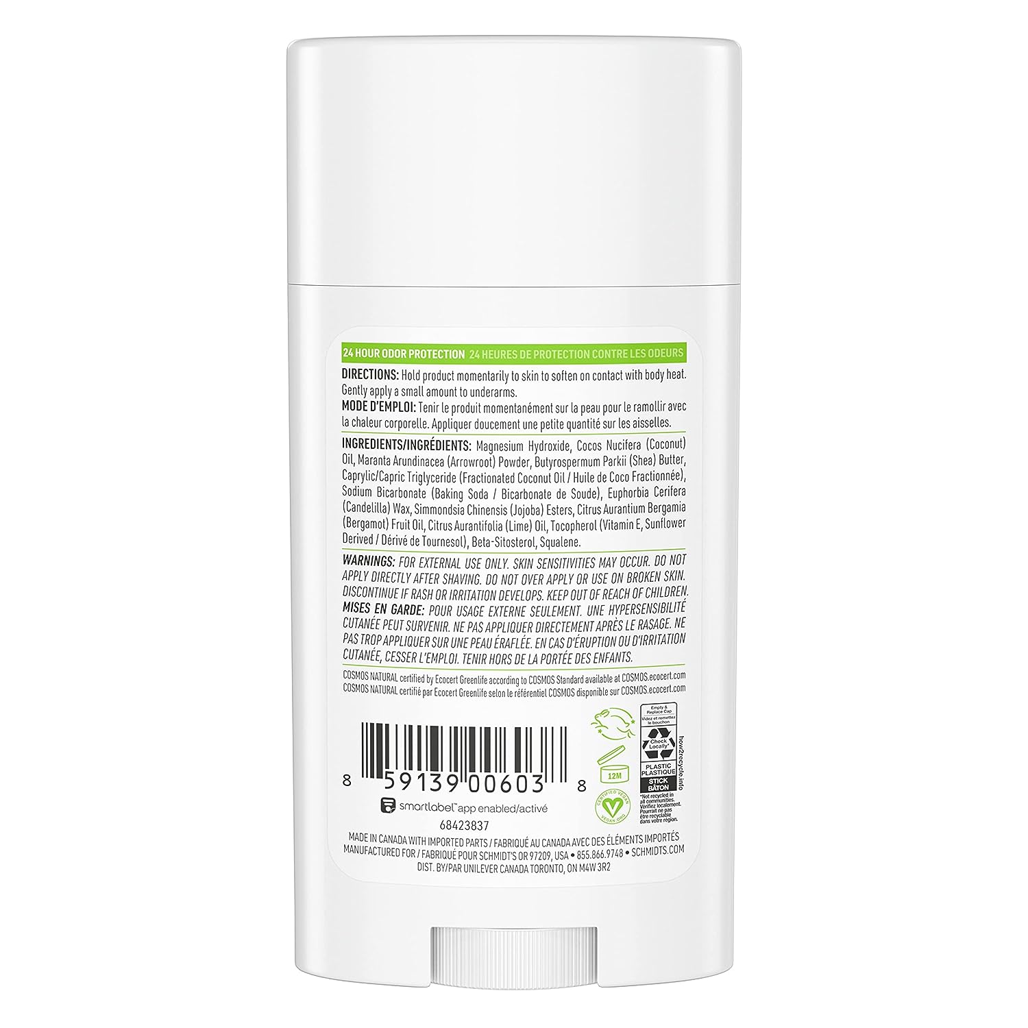 Schmidt's Aluminum Free Natural Deodorant For Women And Men, Bergamot &amp; Lime With 24 Hour Odor Protection, Certified Cruelty Free, Vegan Deodorant, 2.65oz 2 Pack