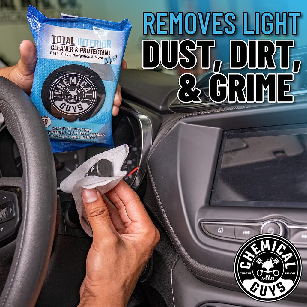 Chemical Guys PMWSPI22050 Total Interior Cleaner &amp; Protectant Wipes Mega 50 Pack, Safe for Cars, Trucks, SUVs, Jeeps, Motorcycles, RVs &amp; More ( 50 Ct)