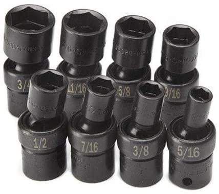 3/8 In Dr 6 Pt Swivel Universal Flex SAE Fractional Impact Socket Set 8-Pc