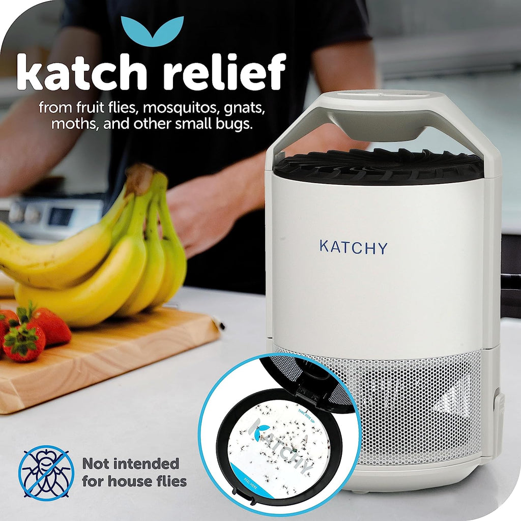 Katchy Indoor Insect Trap - Catcher &amp; Killer for Mosquitos, Gnats, Moths, Fruit Flies - Non-Zapper Traps for Inside Your Home - Catch Insects Indoors with Suction, Bug Light &amp; Sticky Glue (White)