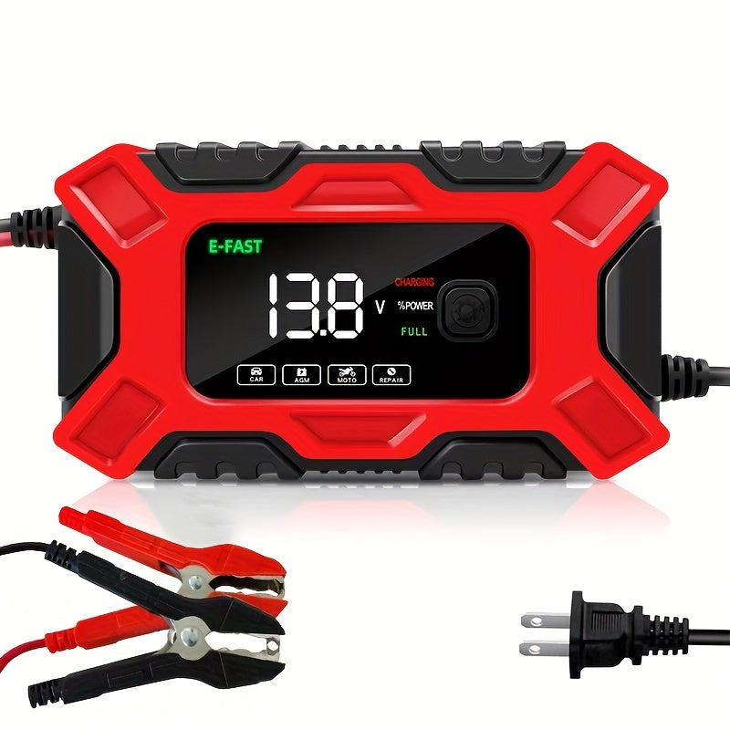 12V 6 Amp Intelligent Automatic Battery Charger/Maintainer With LCD Screen, Impulse Repair &amp; Summer/Winter Modes