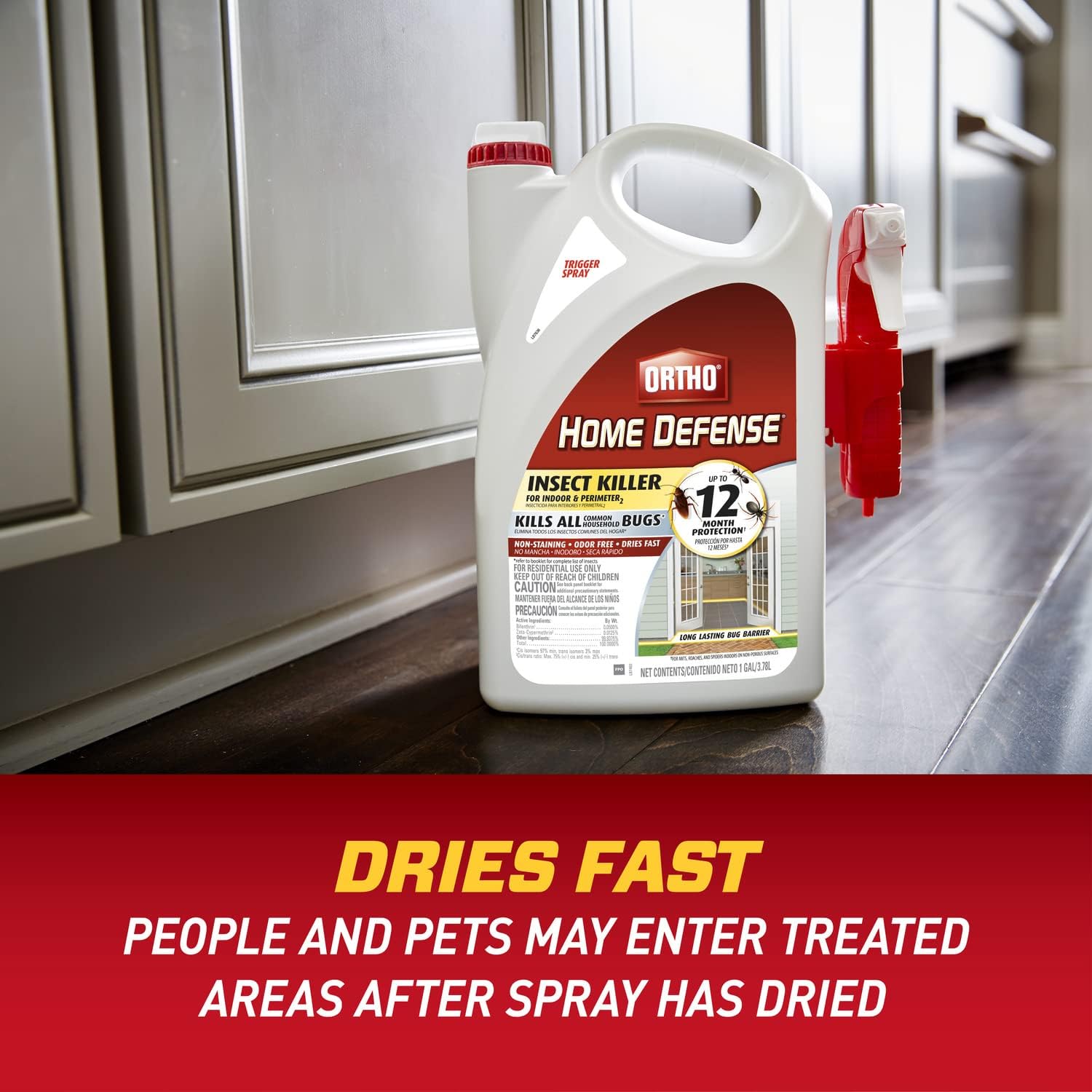 Ortho Home Defense Insect Killer for Indoor &amp; Perimeter2 Ready-To-Use - With Trigger Sprayer, Long-Lasting Control, Kills Ants, Cockroaches, Spiders, Fleas &amp; Ticks, Non-Staining, Odor Free, 1 gal.