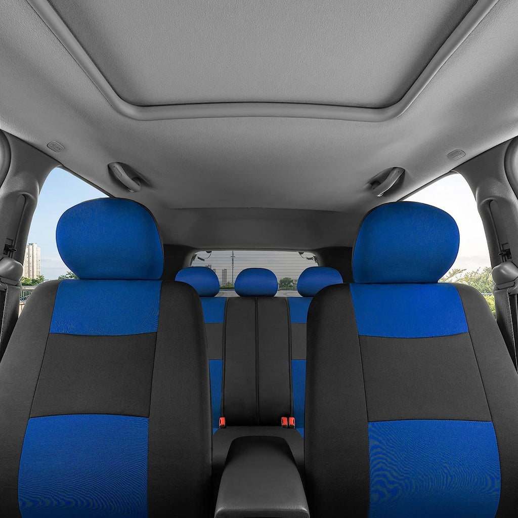 BDK PolyPro Car Seat Covers Full Set in Blue on Black – Front and Rear Split Bench Seat Covers, Easy to Install, Car Accessories for Auto Trucks Van SUV