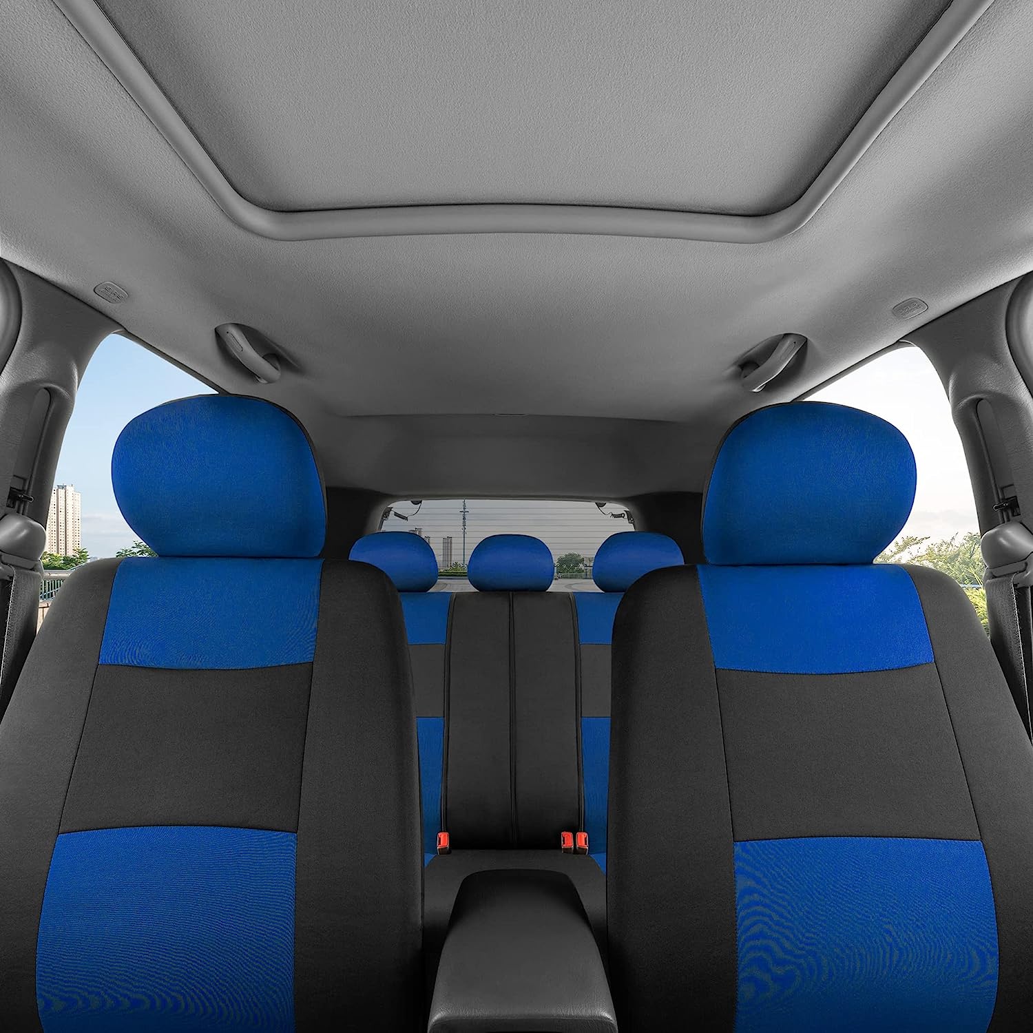 BDK PolyPro Car Seat Covers Full Set in Blue on Black – Front and Rear Split Bench Seat Covers, Easy to Install, Car Accessories for Auto Trucks Van SUV