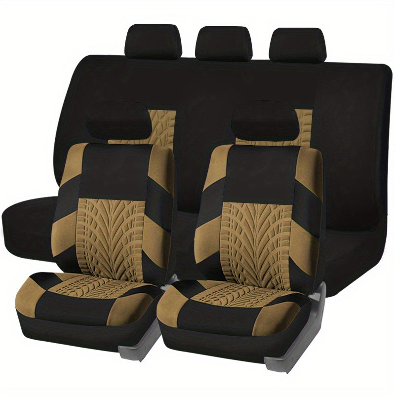Car Seat Covers, Polyester Full Set Universal Seat Protector Decoration Thick Foam (1bag Of Metal Hooks Put In One Of The Headrest Covers）