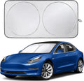 EcoNour Windshield Sun Shade for Tesla Model 3/Y Cars | 240T Polyester Shield Sunshade | Upgraded Sunshade for Front Window | Interior Tesla Accessories for Summer | XL (56 x 36 Inches)