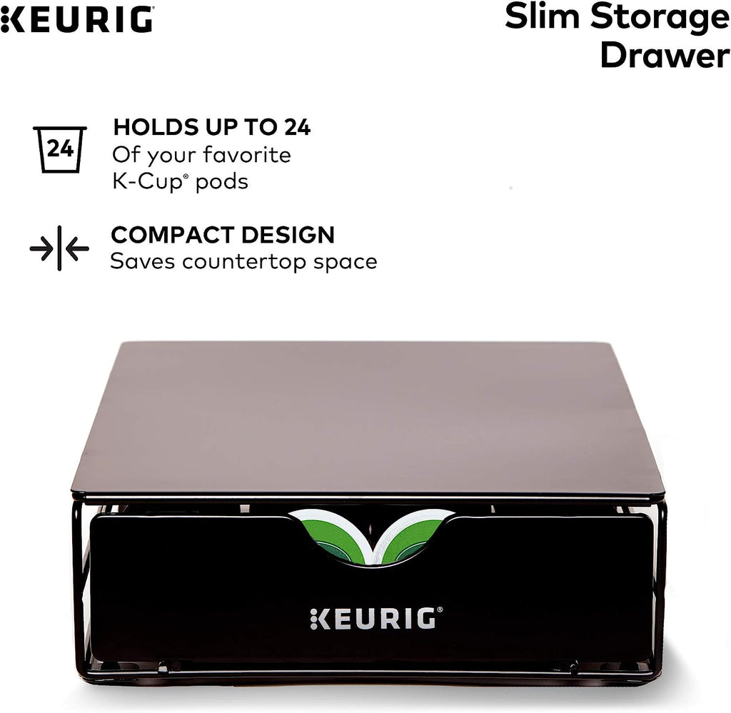 Keurig K-Mini Single Serve Coffee Maker, Black &amp; Slim Non-Rolling Storage Drawer, Coffee Pod Storage, Holds up to 24 K-Cup Pods, Black, Storage Drawer - 24ct, 9.2 x 3.3 x 12.2 inches