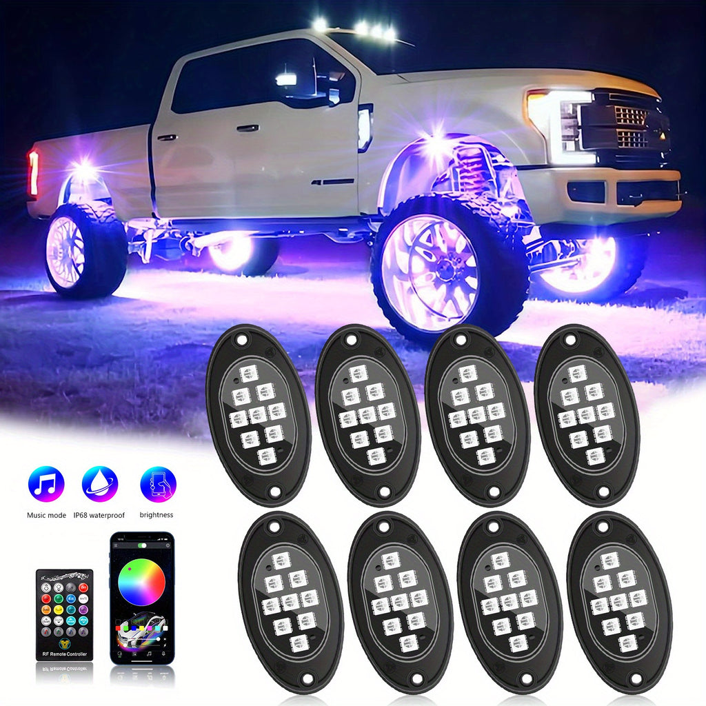 Rock Lights For Trucks, 4/6/8/10 Pods RGB LED Rock Lights With APP/Remote Control &amp; Music Mode,  For Pickup Off Road Jeep RZR SUV ATV UTV Car