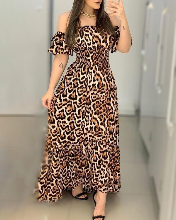 off shoulder chain print slim maxi dress