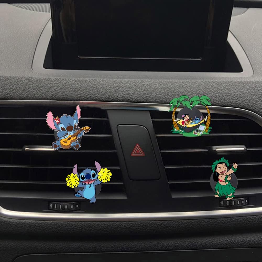 ZOSTLAND Cute Cartoon Car Air Vent Clip Decoration,Car Air Fresheners, Funny Car Vent Clip,Personalized Automotive Interior Decoration Accessories,Car Decor Gift for women,men (4pcs Stitch Hawaii)