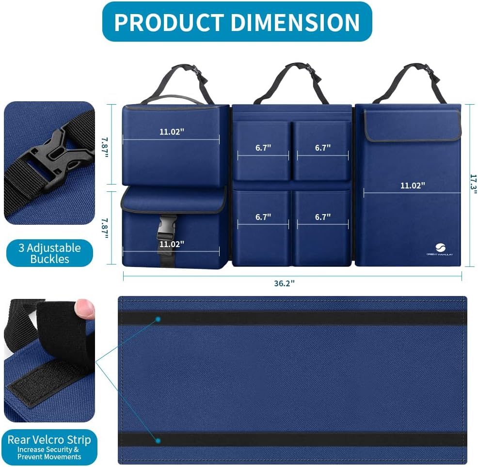 Car Trunk Organizer with Cooler, Hanging Car Organizers and Storage with Large Pockets, Zippers Detachable Seat Back Organizers Storage, Waterproof Car Storage Trunk Organizer for Jeeps, SUVs, Blue