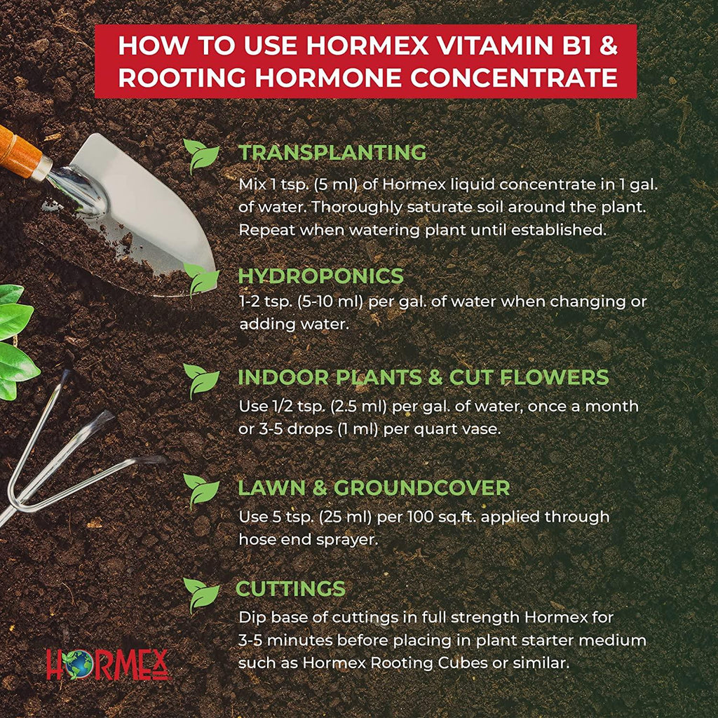 Hormex Vitamin B1 Rooting Hormone Concentrate | Prevents Transplant Shock | Accelerates Growth | Stimulates Roots | for All Plant Varieties and Grow Mediums Including Hydroponics (128 oz)