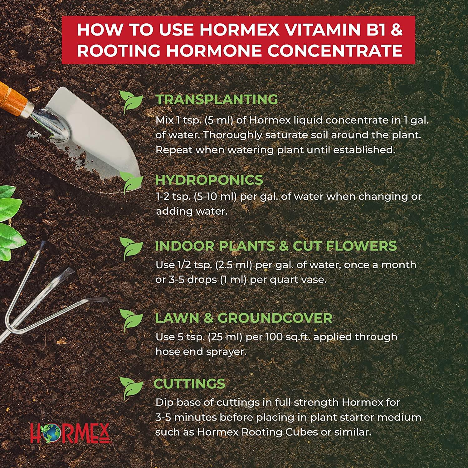 Hormex Vitamin B1 Rooting Hormone Concentrate | Prevents Transplant Shock | Accelerates Growth | Stimulates Roots | for All Plant Varieties and Grow Mediums Including Hydroponics (128 oz)