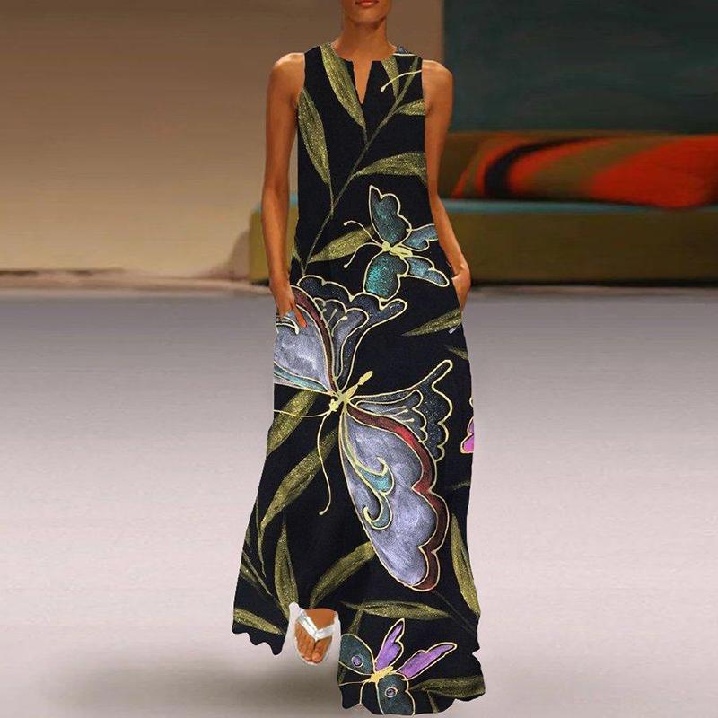 Fashion V-neck Sleeveless Printed Dress