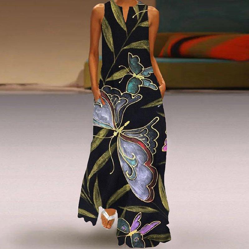 Fashion V-neck Sleeveless Printed Dress