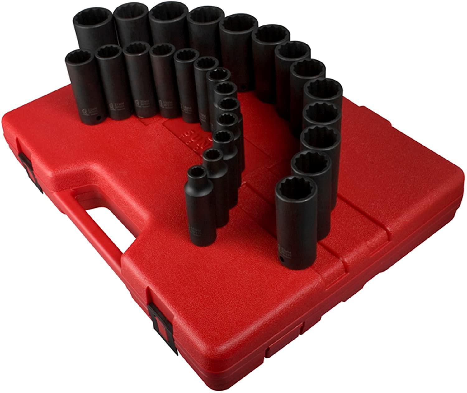 Sunex 2827 1/2-Inch Drive 12-Point Metric Deep Impact Socket Set, 26-Piece