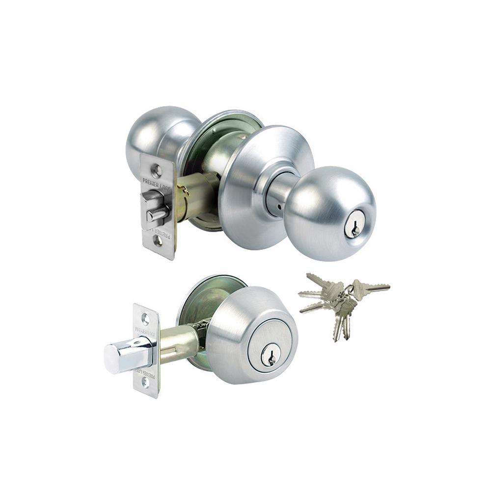 Steel Grade 3 Combo Lock Set with Entry Door Knob and Deadbolt, 18 SC1 Keys Total, (3-Pack, Keyed Alike)