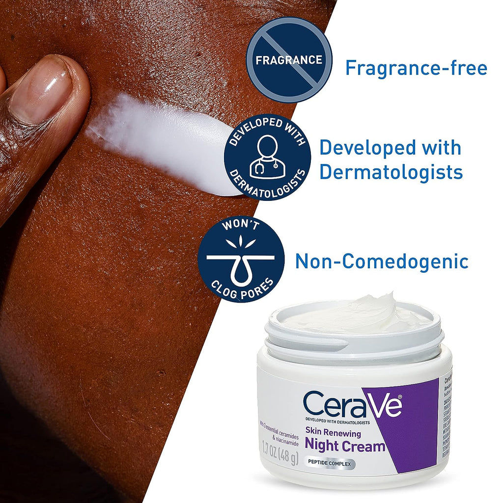 CeraVe Skin Renewing Night Cream | Niacinamide, Peptide Complex, and Hyaluronic Acid Moisturizer for Face | 1.7 Ounce, Packaging may Vary