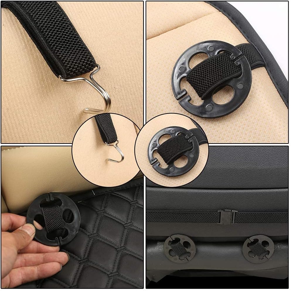 Black Panther PU Car Seat Cover, Front Seat Protector Compatible with 95% Vehicles,Embroidery,Anti-Slip &amp; Full Wrapping Bottom (W 21.26''×D 20.86”)(1Piece,Beige)